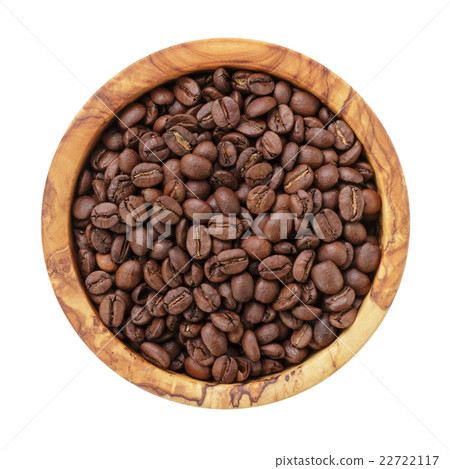 roasted coffee beans in olive wood bowl 22722117