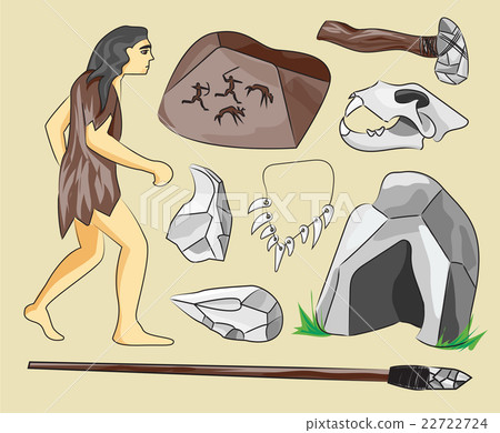 Prehistoric stone age icons set Prehistoric stone age icons set 22722724