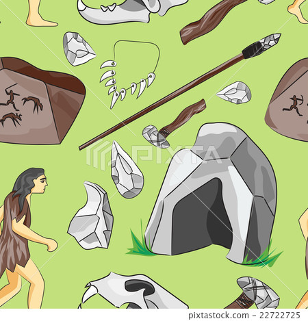 Prehistoric stone age icons set pattern Prehistoric stone age icons set pattern 22722725