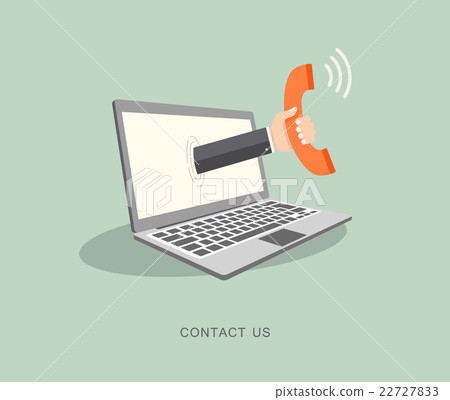 Hand holding phone coming out from laptop. 22727833