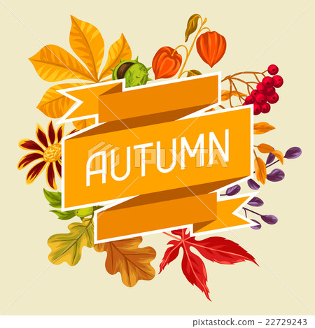 Card with autumn leaves and plants. Design for - Stock Illustration ...