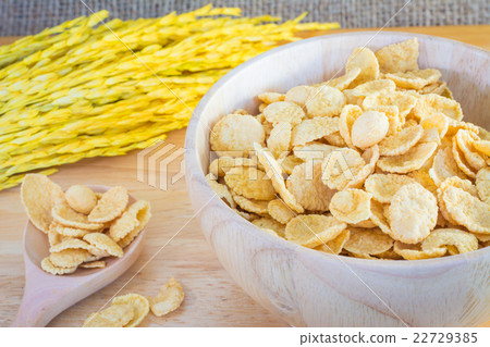 cornflakes and yellow rice with sack or tablecloth 22729385