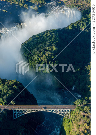 Aerial view of bridge and Victoria Falls Aerial view of bridge and Victoria Falls 22729409