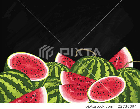 Watermelon fruit composition on chalkboard, raster Watermelon fruit composition on chalkboard, raster 22730094