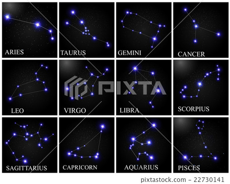 Set of Zodiac Sign with Beautiful Bright Stars on 22730141