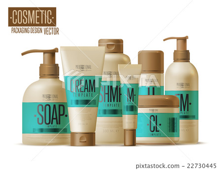 Cosmetic brand template. Realistic bottle set. 22730445