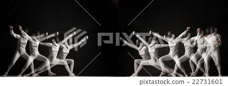Duel fencers on a black background. collage of 22731601