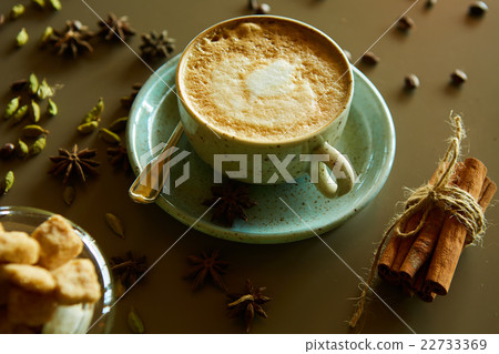 Cup of hot latte coffee on table Cup of hot latte coffee on table 22733369