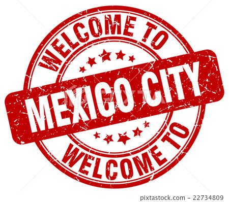 welcome to Mexico City red round vintage stamp 22734809