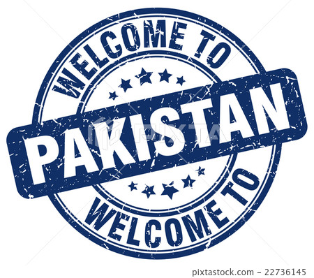 welcome to Pakistan blue round vintage stamp 22736145