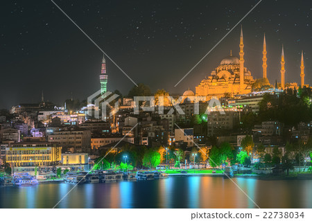 Istanbul skyline from Galata bridge by night 22738034