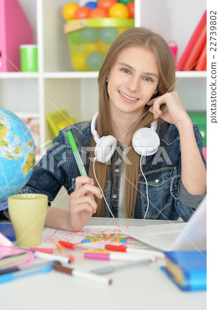 Cute student girl at class Cute student girl at class 22739802