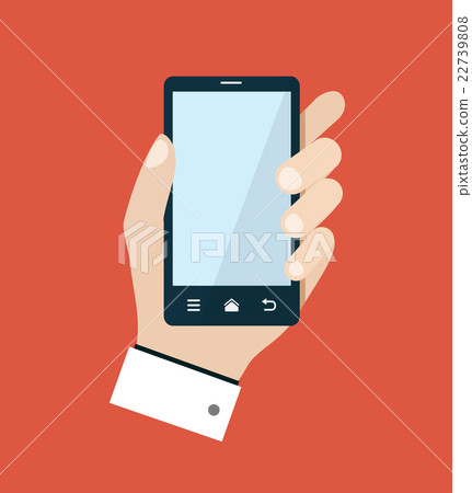 Mobile phone with hand flat illustration Mobile phone with hand flat illustration 22739808