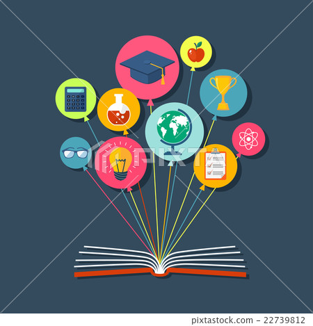 Flat illustration with book and icons Flat illustration with book and icons 22739812