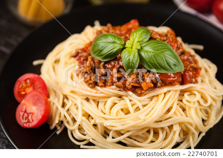 Spaghetti bolognese on dark background 22740701