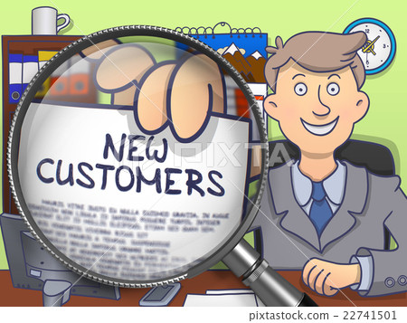 New Customers through Magnifying Glass. Doodle 22741501