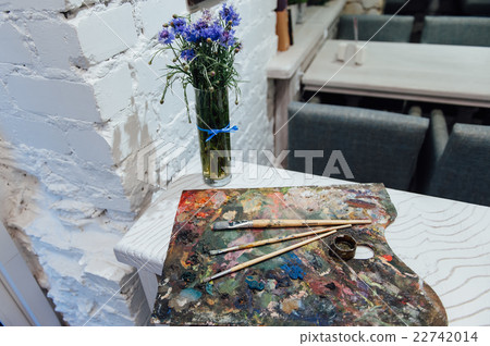Spring flowers set. on white brick background Spring flowers set. on white brick background 22742014