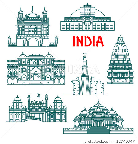 Architectural heritage of India linear icons 22749347