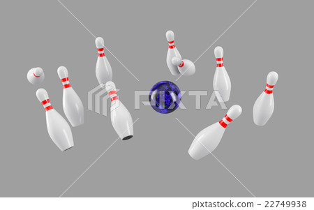 Bowling Ball crashing into the pins. 3D rendering Bowling Ball crashing into the pins. 3D rendering 22749938