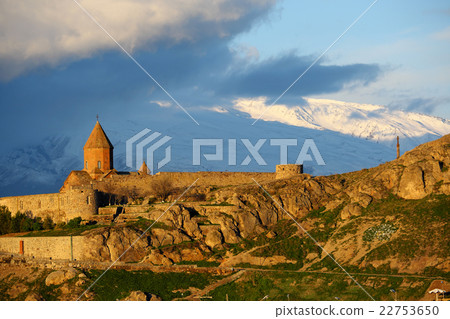 Ancient monastery in front of mountain 22753650