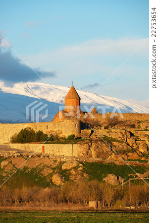 Ancient monastery in front of mountain 22753654