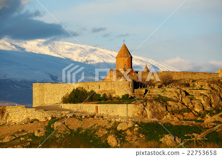 Ancient monastery in front of mountain 22753658