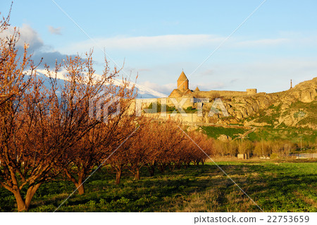 Ancient monastery in front of mountain 22753659