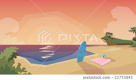 Tropical Beach Island Sunset Ocean Summer Vacation - Stock Illustration ...