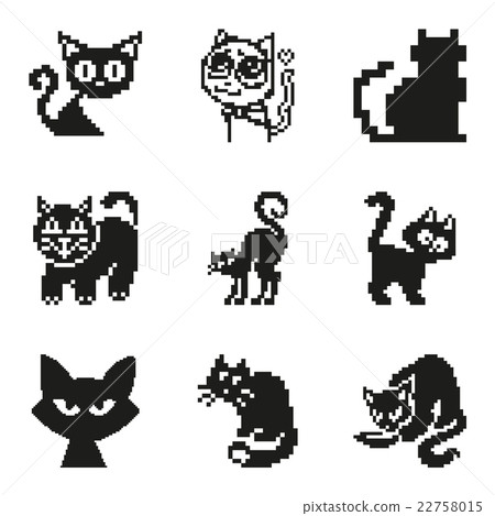 Set of pixel cat in simple minimal black style Set of pixel cat in simple minimal black style 22758015
