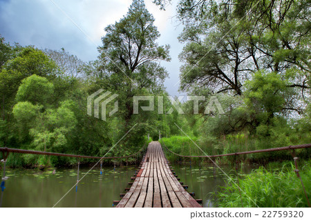 Wooden old swinging bridge Wooden old swinging bridge 22759320