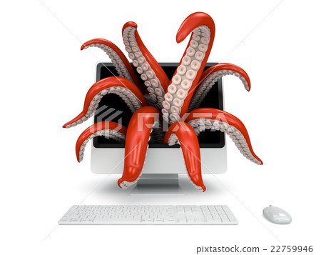 Tentacles getting out of the computer monitor Tentacles getting out of the computer monitor 22759946