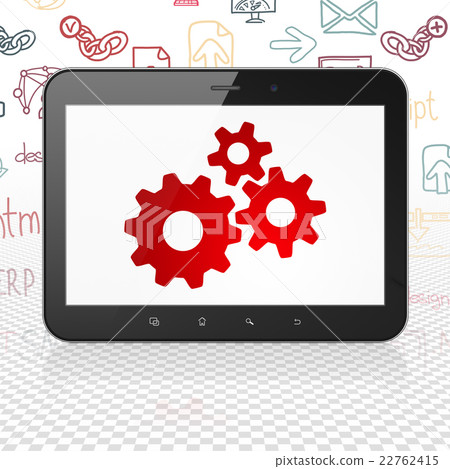 Web design concept: Tablet Computer with Gears on - Stock Illustration ...