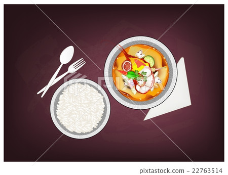 Tom Yum Goong Thai Spicy Sour Soup on Chalkboard Tom Yum Goong Thai Spicy Sour Soup on Chalkboard 22763514