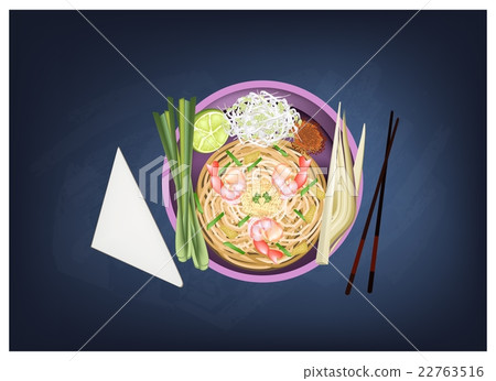 Pad Thai or Stir Fried Noodles with Prawns 22763516