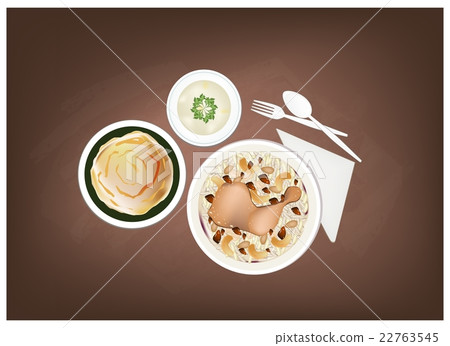 Machboos, Roti Canai and Hummus on Chalkboard Machboos, Roti Canai and Hummus on Chalkboard 22763545