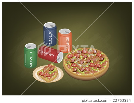 Deluxe Pizza and Soda Drinks on Chalkboard 22763554