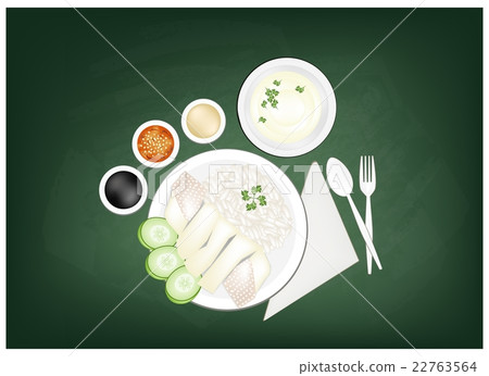 Hainanese Chicken Rice on A Green Chalkboard 22763564