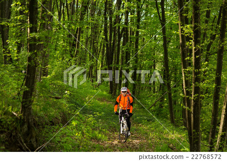 Cyclist Riding the Bike on a Trail in Summer Cyclist Riding the Bike on a Trail in Summer 22768572
