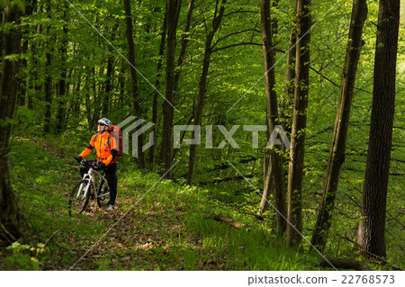 Cyclist Riding the Bike on a Trail in Summer Cyclist Riding the Bike on a Trail in Summer 22768573