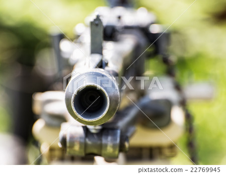 Close up photo of historical loaded machine gun 22769945