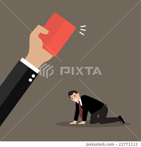 Hand of boss showing a red card to his employee Hand of boss showing a red card to his employee 22771112