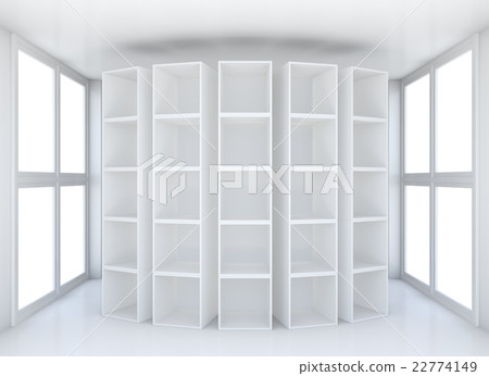 White clean hall with shelves and windows White clean hall with shelves and windows 22774149