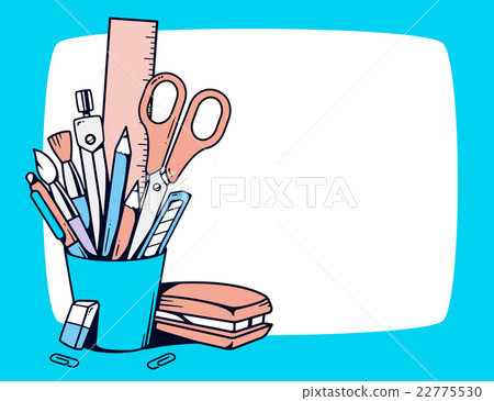 Vector illustration of holder with stationery set - Stock Illustration ...