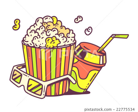 Vector linear illustration of pop corn with juice 22775534