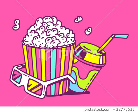 Vector linear illustration of pop corn with juice 22775535