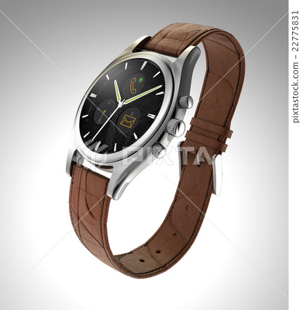 皮革錶帶智能手錶。模擬錶盤,針和數字屏的組合 皮革錶帶智能手錶。模擬錶盤,針和數字屏的組合 22775831
