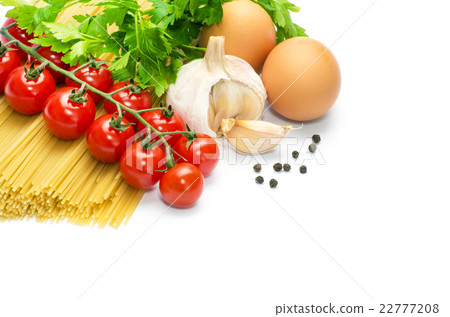 pasta with tomatoes on a white background pasta with tomatoes on a white background 22777208