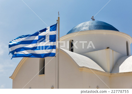 Greek orthodox church with national flag 22778755