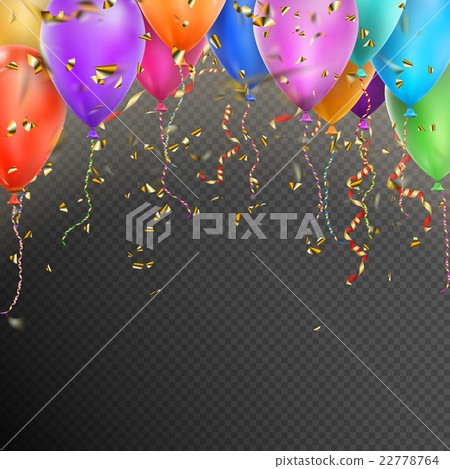 Balloons, confetti and red gold ribbons. EPS 10 22778764