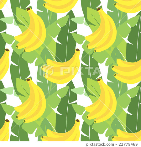 Tropical seamless pattern. Banana leaves, fruit. 22779469